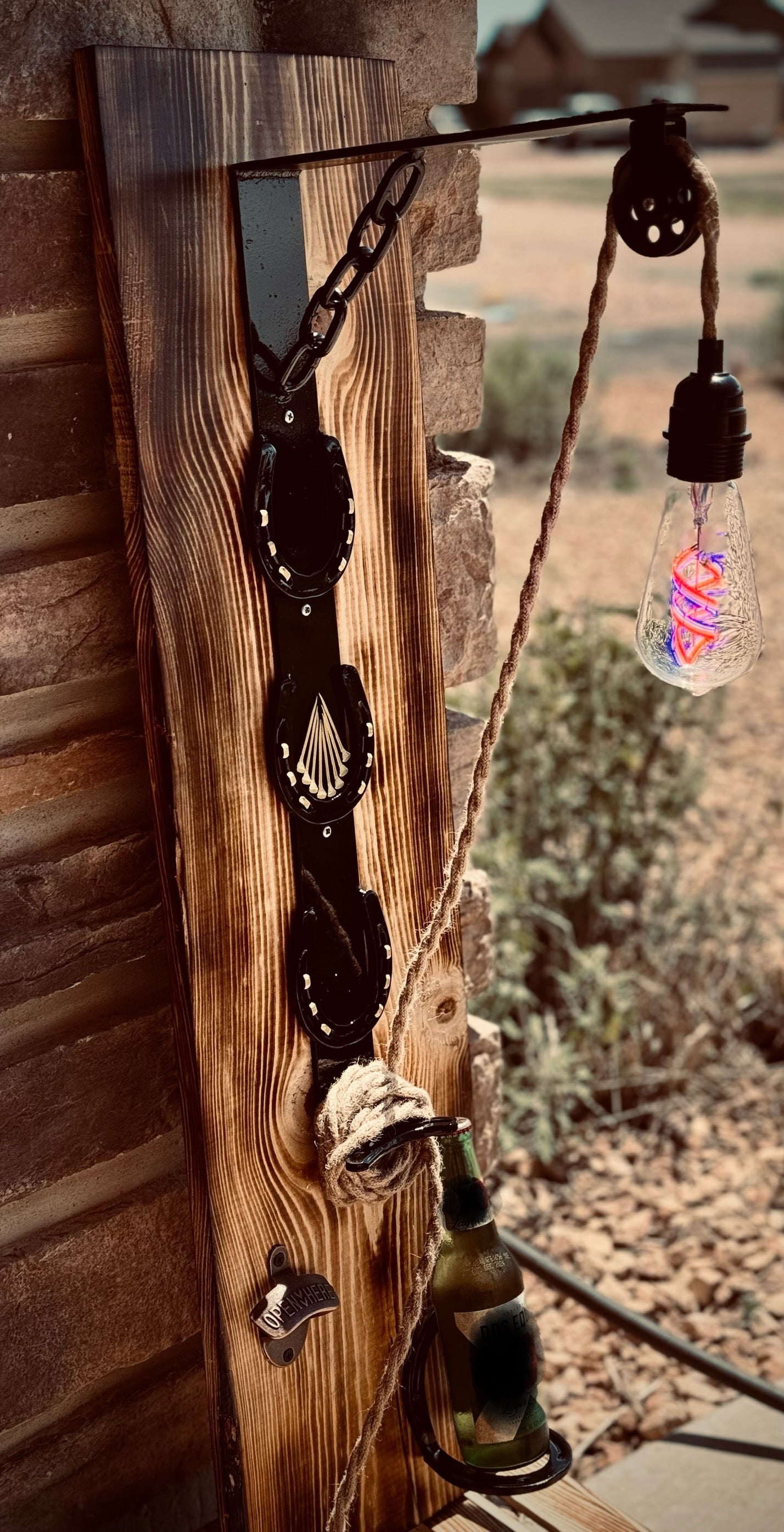 Hand Crafted Wooden Pulley Lamp