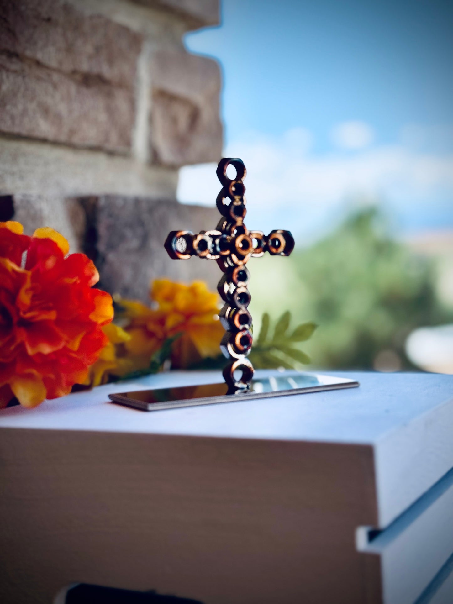 Hand Crafted Metal Nut Cross