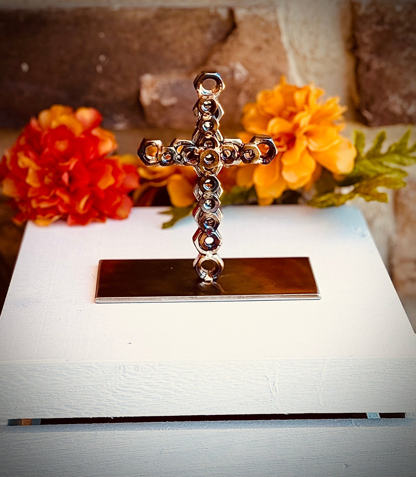 Hand Crafted Metal Nut Cross